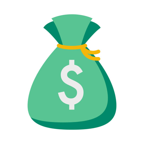 Money Bag Icon on Transparent Background A flat design icon on a transparent background (can be placed onto any colored background). File is built in the CMYK color space for optimal printing. Color swatches are global so it’s easy to change colors across the document. No transparencies, blends or gradients used. money bag stock illustrations