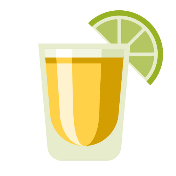Tequila Shot Icon on Transparent Background A flat design icon on a transparent background (can be placed onto any colored background). File is built in the CMYK color space for optimal printing. Color swatches are global so it’s easy to change colors across the document. No transparencies, blends or gradients used. tequila drink illustrations stock illustrations