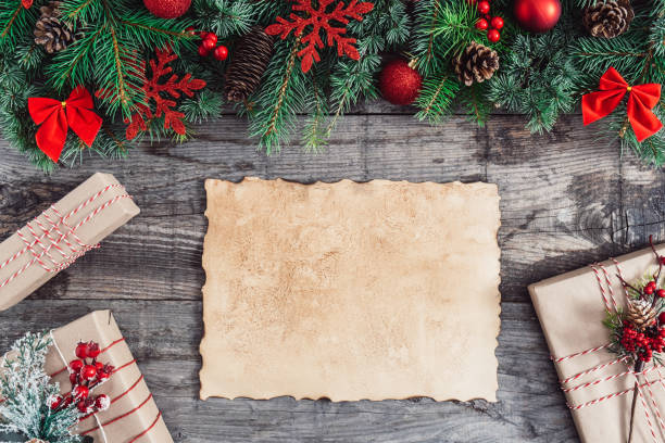 istock Empty scrap paper on Christmas wooden table 1282385455