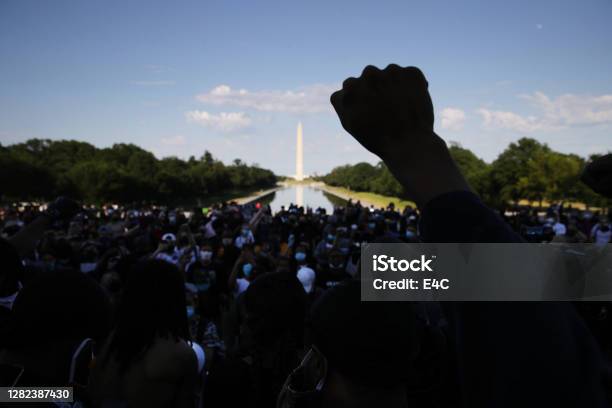 Hand Raised During Protest In Washington Dc Stock Photo - Download Image Now - Protest, Washington Monument - Washington DC, Crowd of People