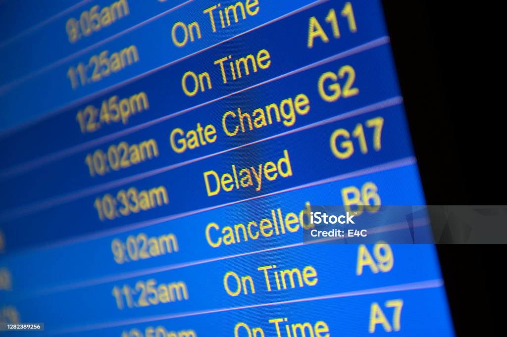 Cancelled flights due to weather Commercial Airplane Stock Photo