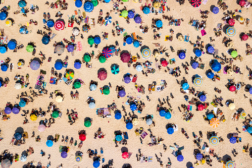 Lots of people on the beach. Romania, Costinesti. July, 21, 2023