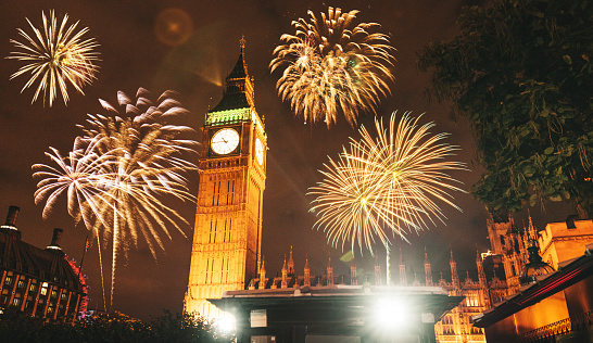 fireworks in london at the big ben