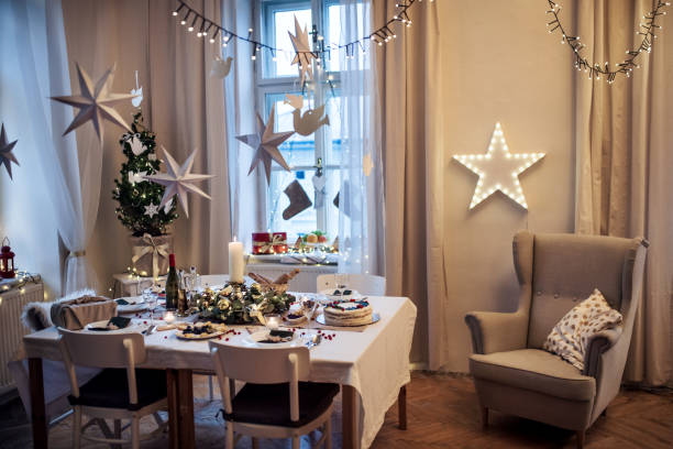 istock A table set for dinner meal at Christmas time. 1282391376