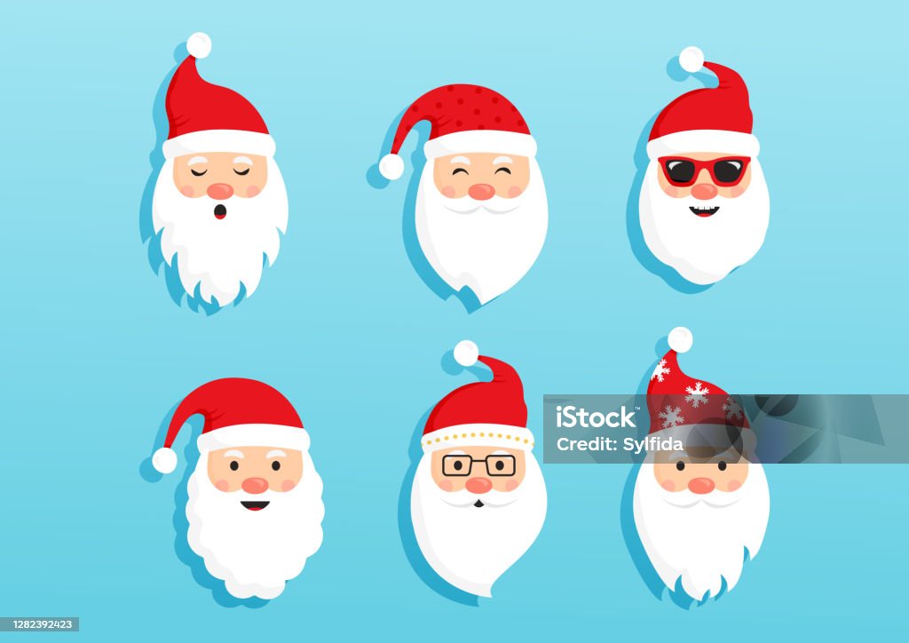 Christmas Santa Claus Vector Icons Cartoon Head Character Red Santa Hat New  Year Cute Collection Holiday Winter Illustration Stock Illustration -  Download Image Now - iStock