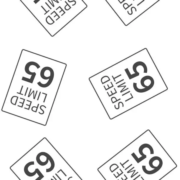 Vector illustration of Vector Speed Limit 65 mph seamless pattern on a white background.