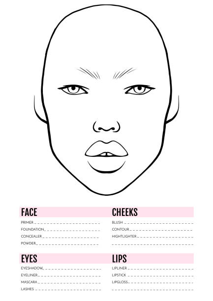 ilustrações de stock, clip art, desenhos animados e ícones de face chart blank. makeup artist vector template. - artist art artists canvas human eye