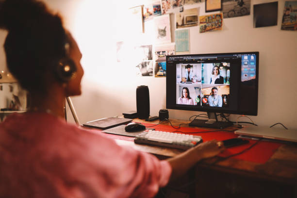 istock Woman having an online meeting from home during quarantine 1282396670