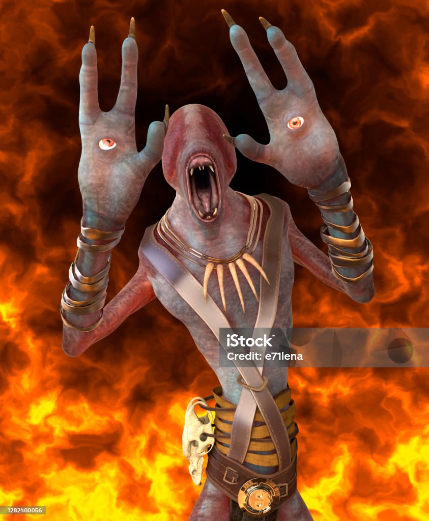 Fantsy demon burns in a hellfire 3d illustration 3D illustration fantsy demon burns in a hellfire Adult Stock Photo
