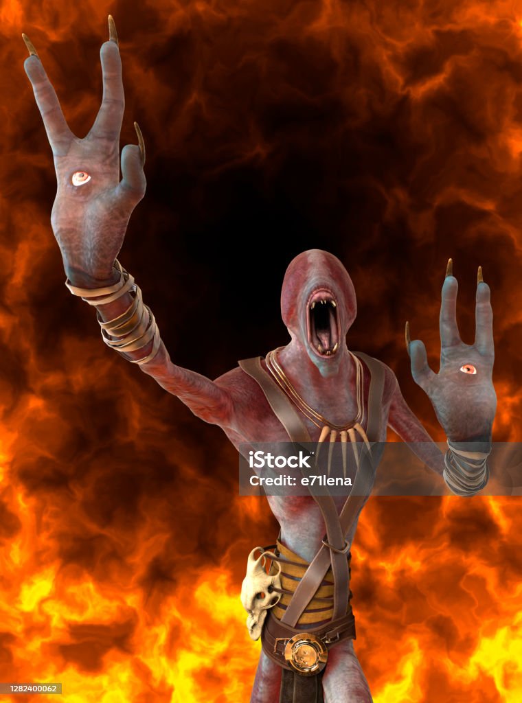 Fantsy demon burns in a hellfire 3d illustration 3D illustration fantsy demon burns in a hellfire Adult Stock Photo