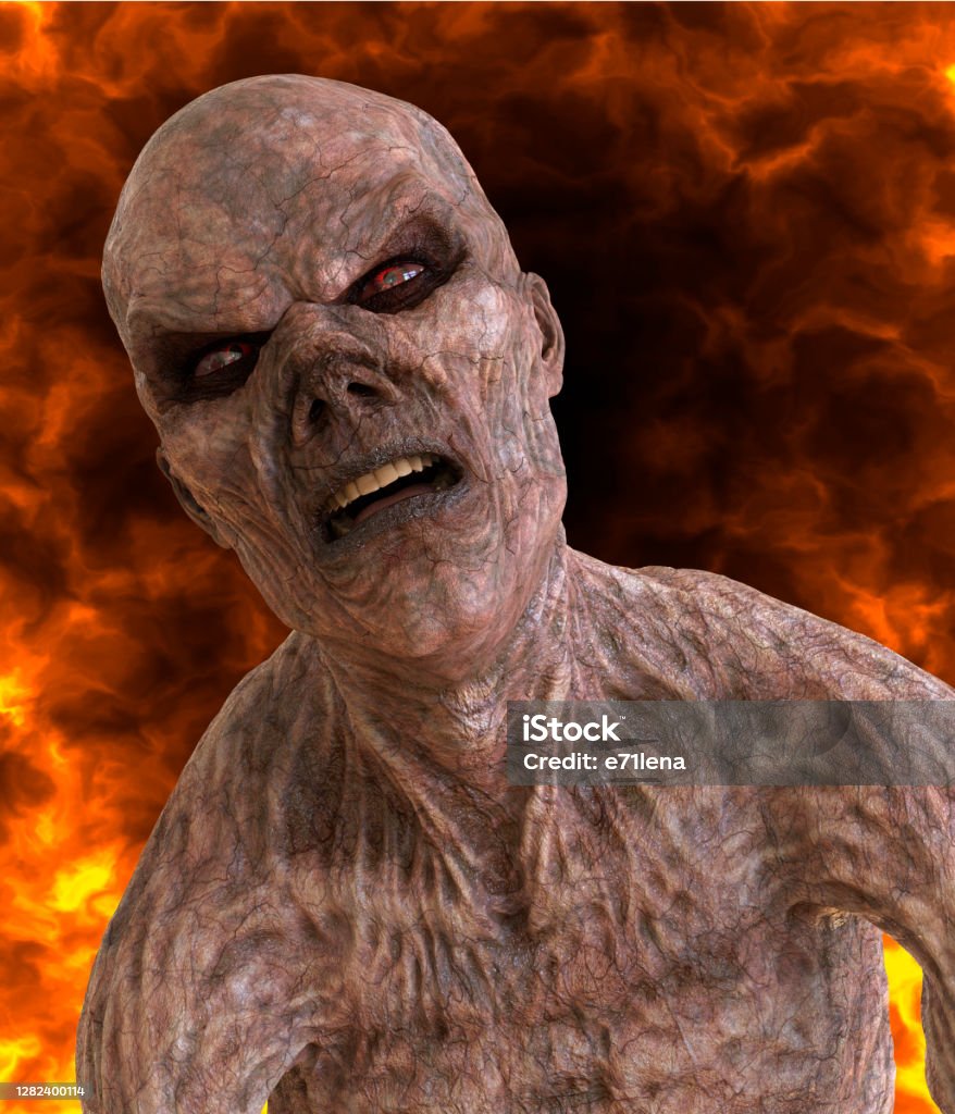 Fantsy zombie undead burns in a hellfire 3d illustration 3D illustration fantsy zombie undead burns in a hellfire Adult Stock Photo