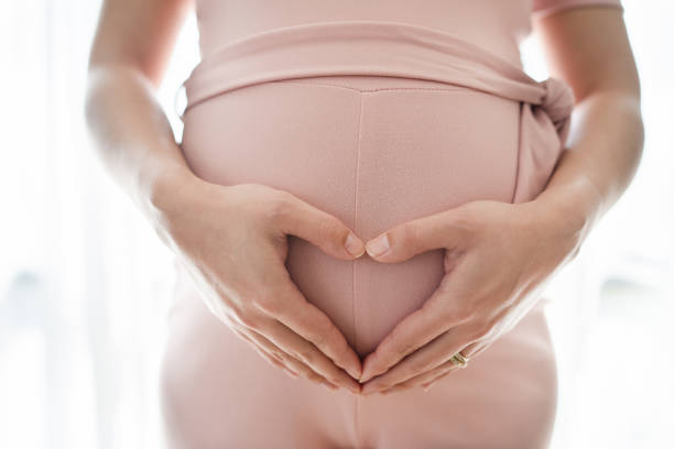 istock Pregnant woman making heart shape with hands. 1282403891