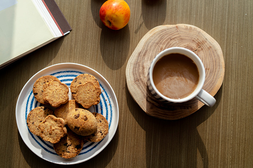 chocolate cookies and coffee break