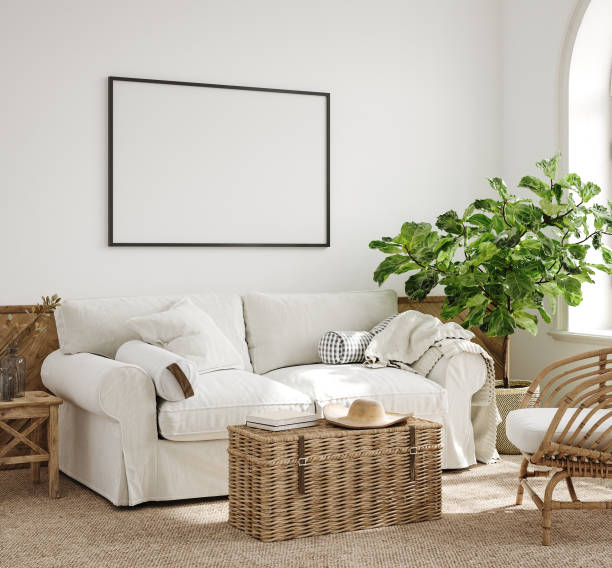 istock Mockup frame in farmhouse living room interior 1282414132