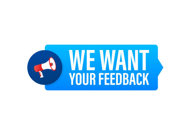 istock Hand Holding Megaphone with We want your feedback. Megaphone banner. Web design. Vector stock illustration. 1282415138