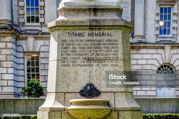 Details Of The City Hall And Titanic Memorial In Belfast Ireland Stock Photo - Download Image Now
