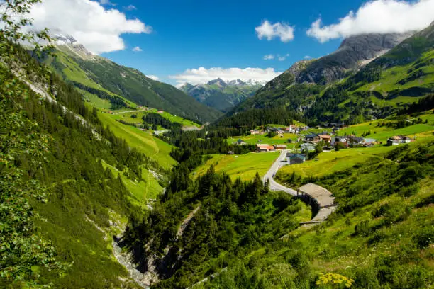 A panoramic view over the town of Warth in Vorarlberg, Austria.