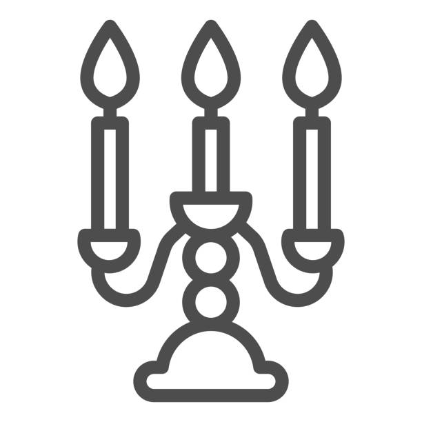 ilustraciones, imágenes clip art, dibujos animados e iconos de stock de vela antigua con icono de línea de velas ardientes, concepto de decoración de la habitación, signo de candelabrum sobre fondo blanco, icono de vela de rareza en estilo de esquema para el concepto móvil. gráficos vectoriales. - rarity