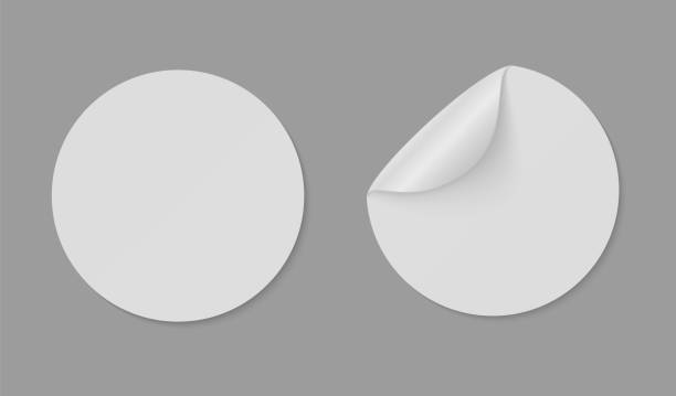istock Paper round stickers with curled edge. Circle sticky white banners with curved corner and straight promotion collection. Empty plastic mockup emblem template vector isolated realistic set 1282418738