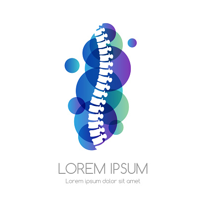 Spine with blue abstract shape. Medical emblem. Health care vector icon.