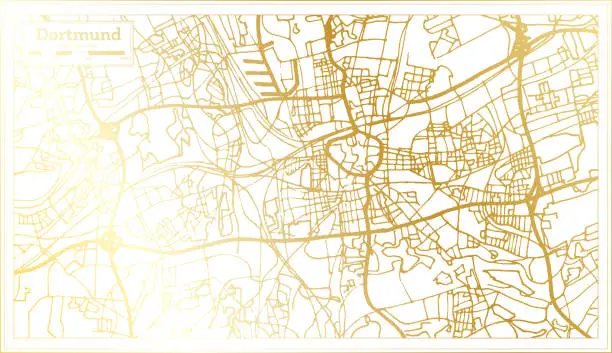 Vector illustration of Dortmund Germany City Map in Retro Style in Golden Color. Outline Map.