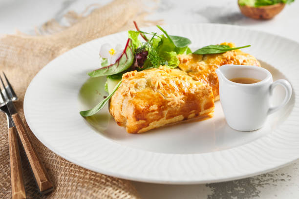 Pie with liver and cream sauce
