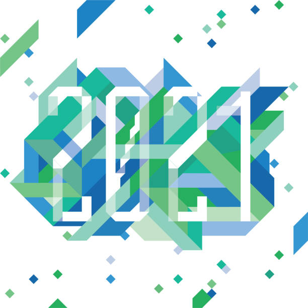 2021 geometrical composition for the new year in shades of blue and green vector art illustration