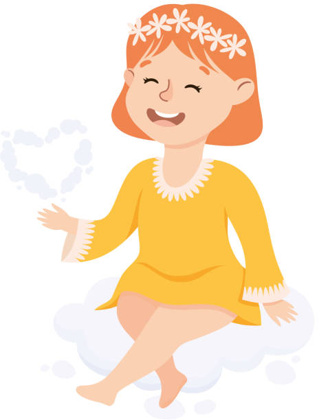 ilustraciones, imágenes clip art, dibujos animados e iconos de stock de chica linda soñando con amor, adorable personaje infantil con símbolo de sentimientos romances, feliz día de san valentín concepto dibujos animados ilustración vectorial - day dreaming illustrations