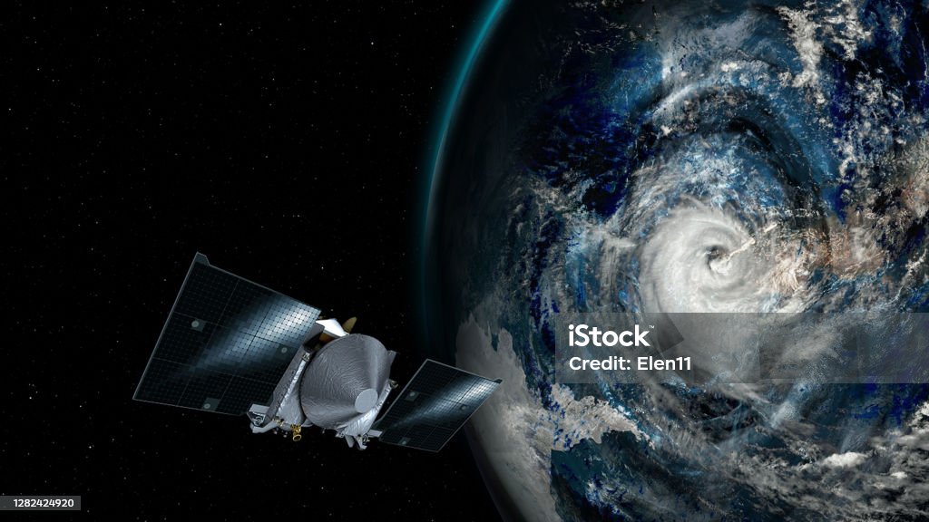 Super Typhoon, strongest storm on Earth. Collage with hurricane, satellite view with spaceship. Elements of this image furnished by NASA. Super Typhoon, strongest storm on Earth. Collage with hurricane, satellite view with spaceship. Elements of this image furnished by NASA.

/urls:
https://www.nasa.gov/feature/goddard/2017/osiris-rex-spacecraft-slingshots-past-earth
(https://www.nasa.gov/sites/default/files/thumbnails/image/osiris-rex_ega_beauty_shot.png)
https://solarsystem.nasa.gov/resources/15678/vortex-at-saturns-north-pole/
https://visibleearth.nasa.gov/view.php?id=91735 Meteorology Stock Photo