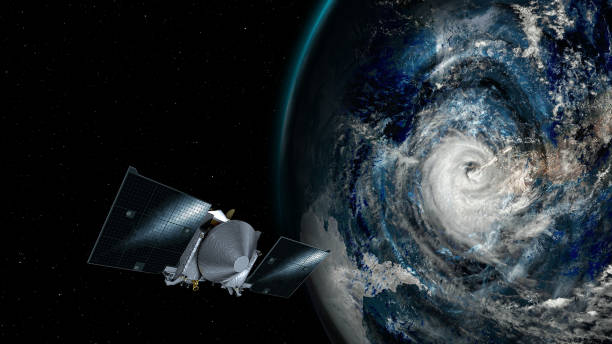 super typhoon, strongest storm on earth. collage with hurricane, satellite view with spaceship. elements of this image furnished by nasa. - the eye of the storm thunderstorm storm cloud imagens e fotografias de stock