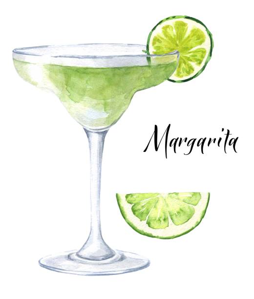 akwarela koktajl margarita z plasterkiem limonki izolowane na białym tle. ilustracja z napojami akwarelowych. - food illustration and painting painted image mint stock illustrations