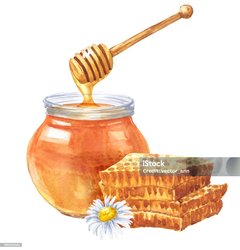 Mật Ong Màu Nước Trong Một Cái Lọ Với Tổ Ong Trên Nền Trắng Ảnh ...