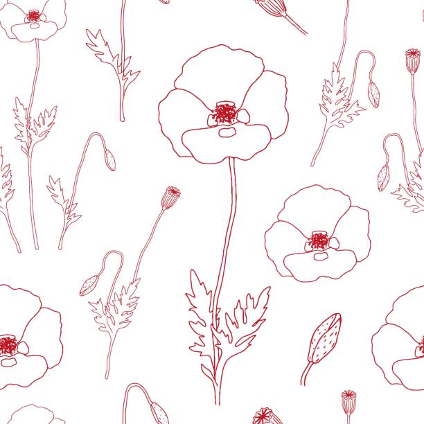 Seamless pattern on the theme of Remembrance Day on November 11. Decorated with a outline poppies, a symbol of the holidays. remembrance day background stock illustrations
