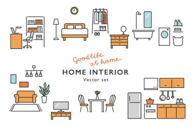 Home interior, house design, lifestyle Home interior, house design, lifestyle bed furniture stock illustrations