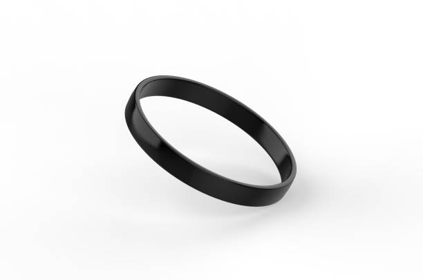 istock Black silicone wristband mockup template on isolated white background, rubber bracelet or wristband for design presentation, 3d illustration 1282436515