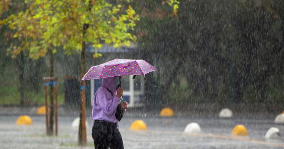 woman walking in rainy weather