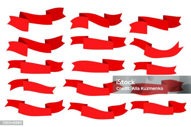 Flat vector red ribbons banners flat isolated on white background