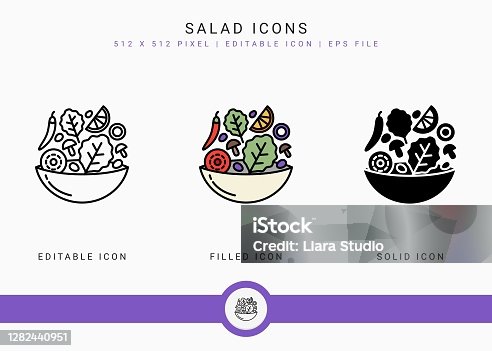 istock Salad icons set vector illustration with solid icon line style. Healthy diet food concept. 1282440951