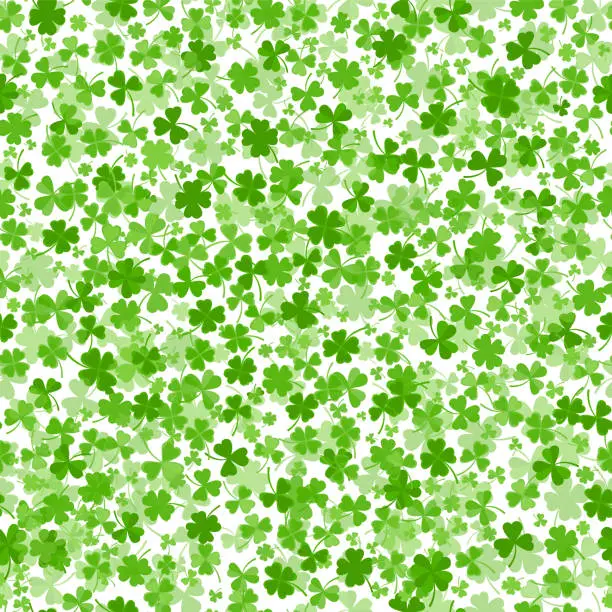 Vector illustration of Shamrock or clover leaves flat design green backdrop pattern vector illustration isolated on white background. St Patricks Day shamrock symbols decorative elements.