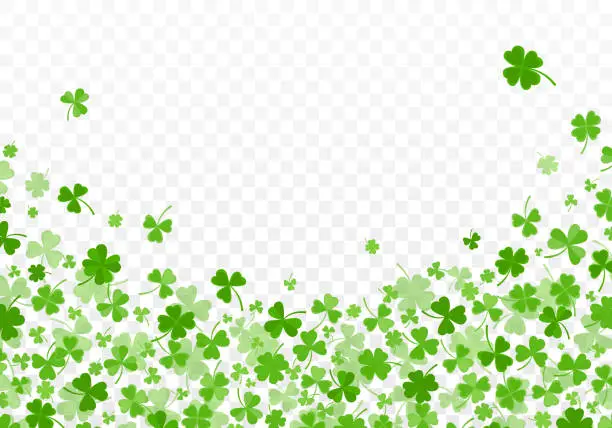 Vector illustration of Shamrock or clover leaves flat design green backdrop pattern vector illustration isolated on white background. St Patricks Day shamrock symbols decorative elements.