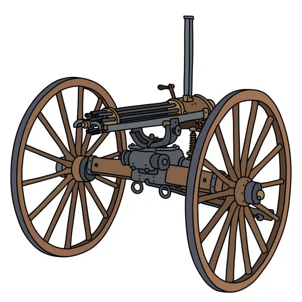 Vector illustration of The vintage machine gun