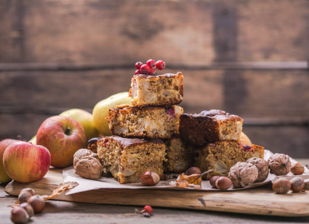 istock apple nuts caramel blondies, sweet pastry on light table 1282442890