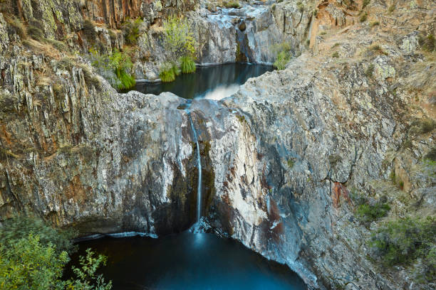 Dry waterfall and puddle landscape in Roblelacasa Guadalajara, Spain