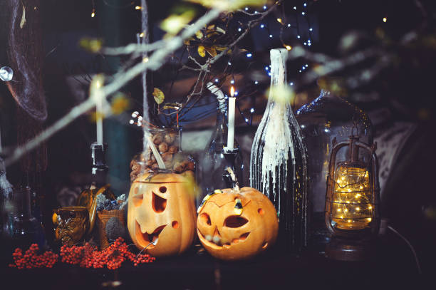 istock glass bottles and candles of Halloween 1282449314