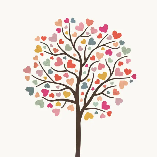 Vector illustration of Charity illustration with tree created by hearts.