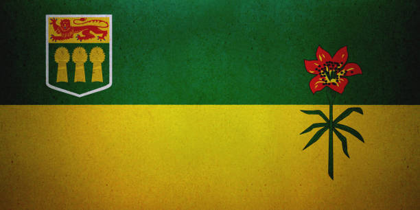 Flag of Saskatchewan (Canada) printed on a paper sheet.