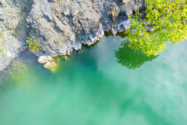 istock a beautiful lake with stone banks background from above 1282455584