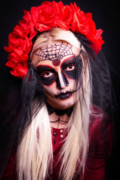 istock Young bride with sugar skull make-up for Halloween 1282456846