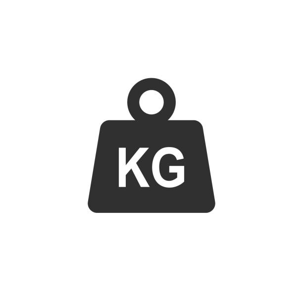 ilustraciones, imágenes clip art, dibujos animados e iconos de stock de peso kg estilo plano de moda icono de forma. signo del logotipo de la marca de masa. imagen de ilustración vectorial. aislado sobre fondo blanco. - weights