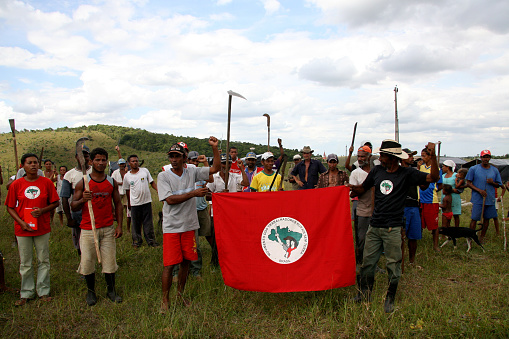 guaratinga, bahia / brazil - February 25, 2008: member of the Landless Movement - MST - are seen during a farm invasion in the Guaratinga municipality.\